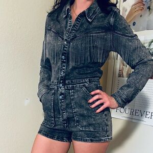Rock & Roll Cowgirl Charcoal Denim Romper
